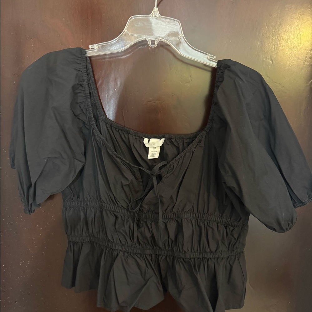 H&M Black Puff Sleeve Blouse